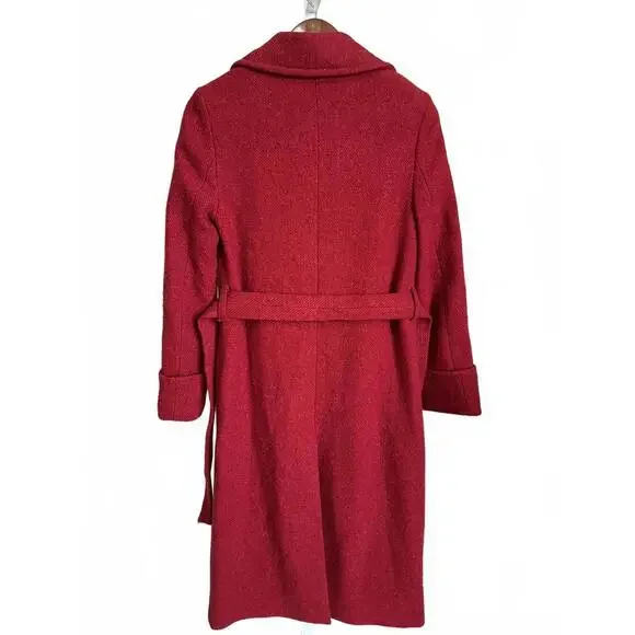 United Colors of Benetton Women's Red Wool Blnd Trench Coat / Belt Retro boho - Picture 3 of 9